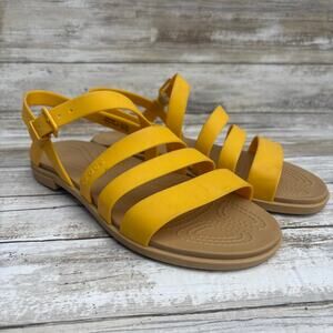 Crocs Tulum Sandals Sz 7 Canary Yellow Strappy Ankle Buckle Flat Comfort Casual